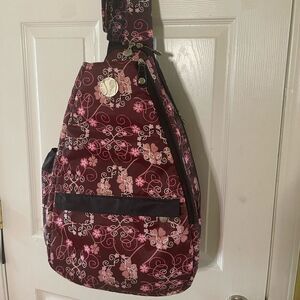Life Is Tennis Lynne Tauchen tennis bag Sling Back nylon floral Pink & burgundy